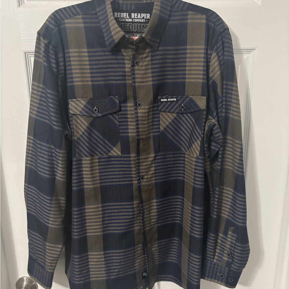 Men's Blue and Brown Plaid Shirt
